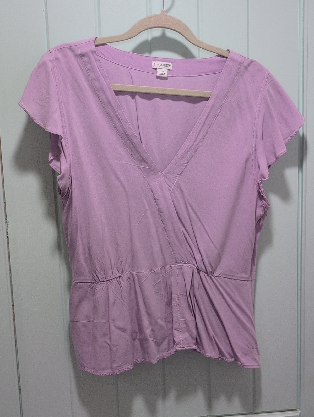 J. Crew Lilac Faux-Wrap Short Sleeve Top